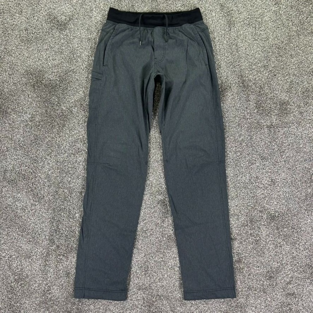 Lululemon Dance Studio Pant Gray Pinstripe Drawstring Men No Size Tag Fits 28x33